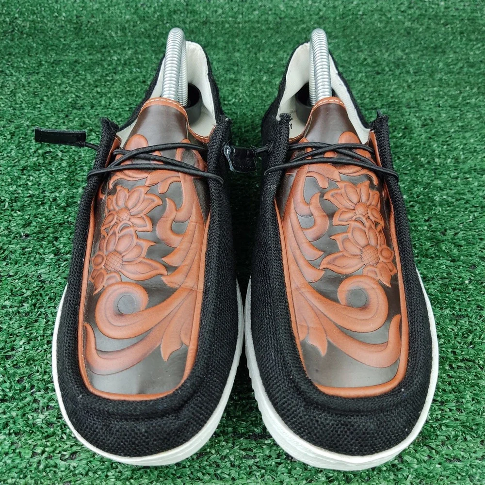 Unbranded Loafers Women 41 Black Brown Floral Western Tooled Embossed‎ Slip On